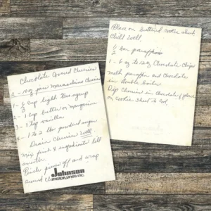 Handwritten recipe for Chocolate Covered Cherries