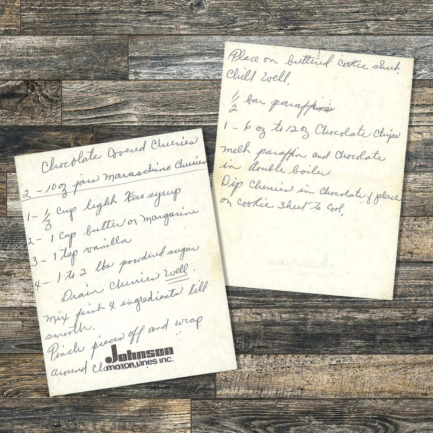 Handwritten recipe for Chocolate Covered Cherries
