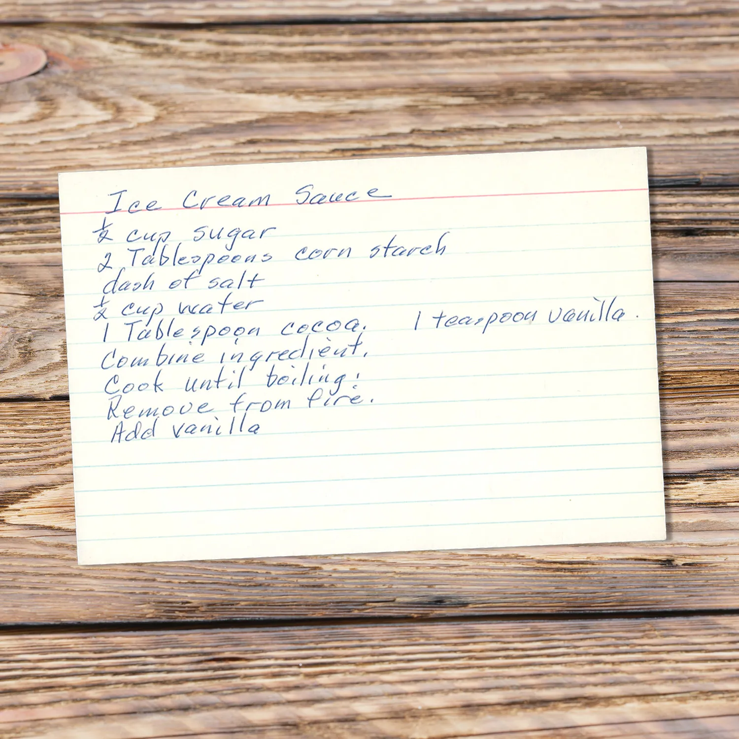 Handwritten recipe card for Ice Cream Sauce