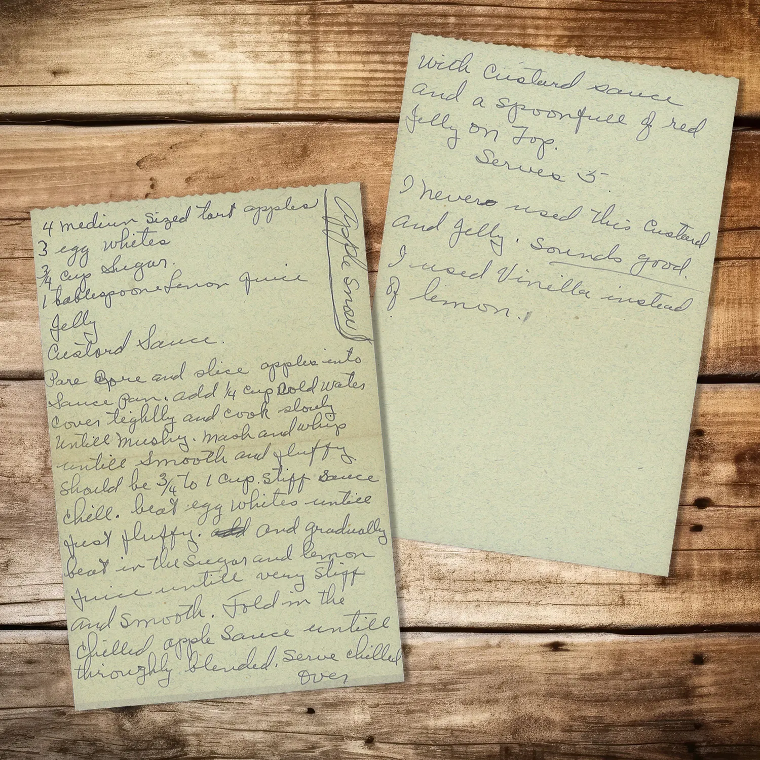 Handwritten recipe for Apple Snow