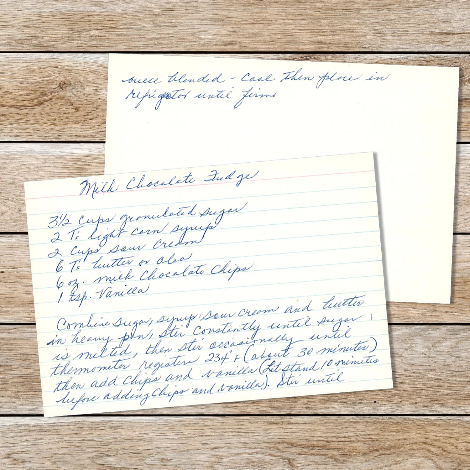 Handwritten recipe card for Milk Chocolate Fudge