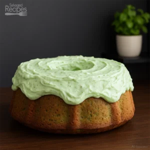 Pistachio Watergate Bundt cake with fluffy green pistachio frosting
