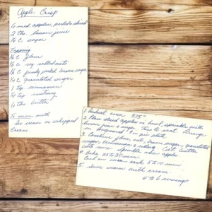 Handwritten recipe for apple crisp.