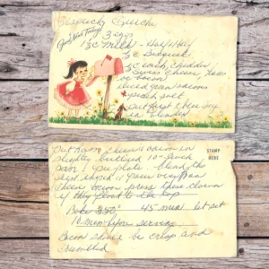 handwritten recipe card for bisquick quiche