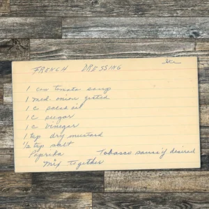Handwritten recipe card for french dressing