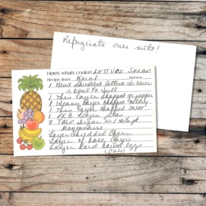 Original handwritten recipe card for layered lettuce salad