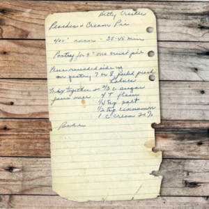 Handwritten recipe for Peaches and Cream Pie