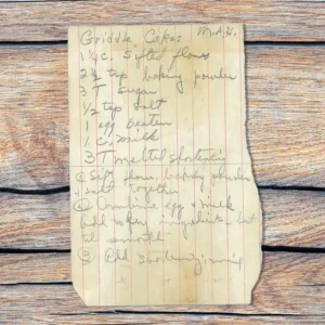 Handwritten recipe for griddle cakes