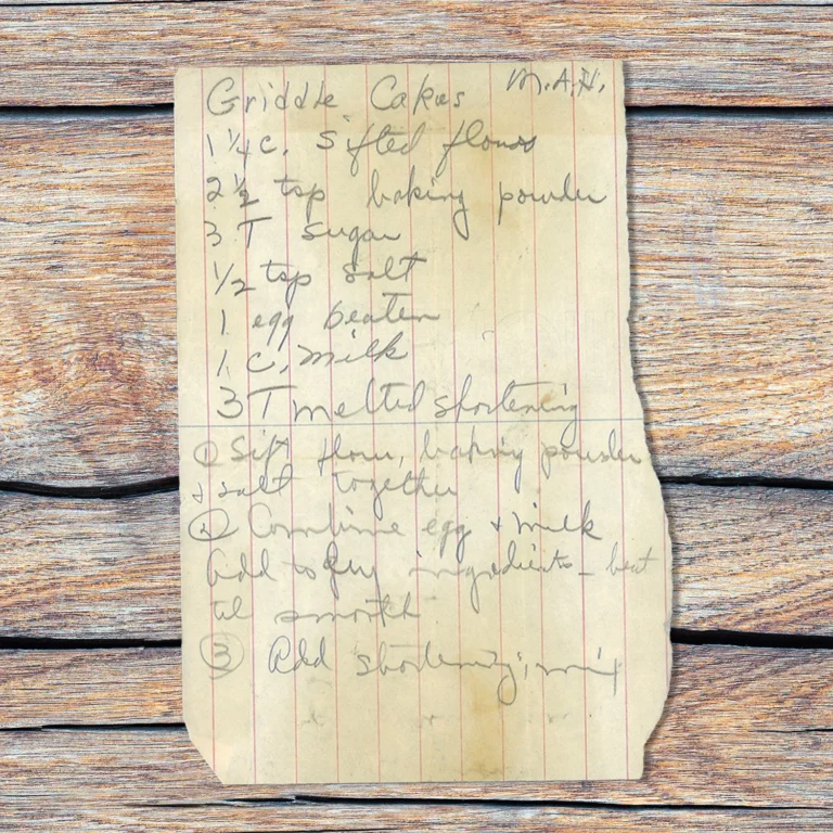 Handwritten recipe for griddle cakes