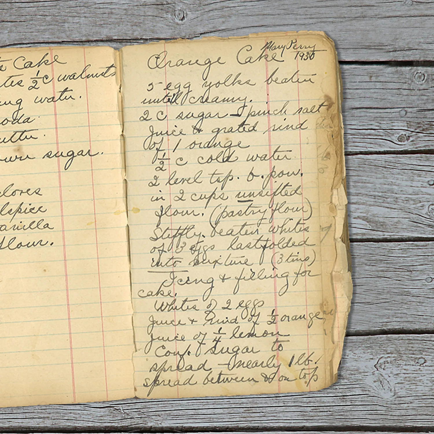 Handwritten recipe for Orange Cake from Mary Perry