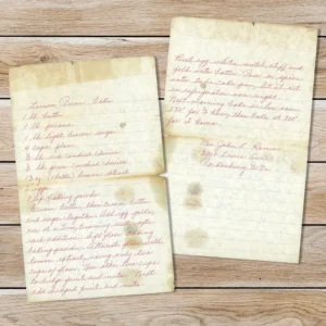 Handwritten recipe for lemon pecan cake