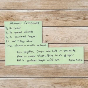 Handwritten recipe for Almond Crescents