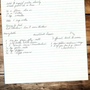 Handwritten recipe for meatball sauce