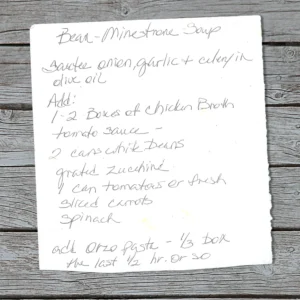 Handwritten recipe for Bean Minestrone Soup