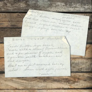 Handwritten recipe for Swiss toast breakfast