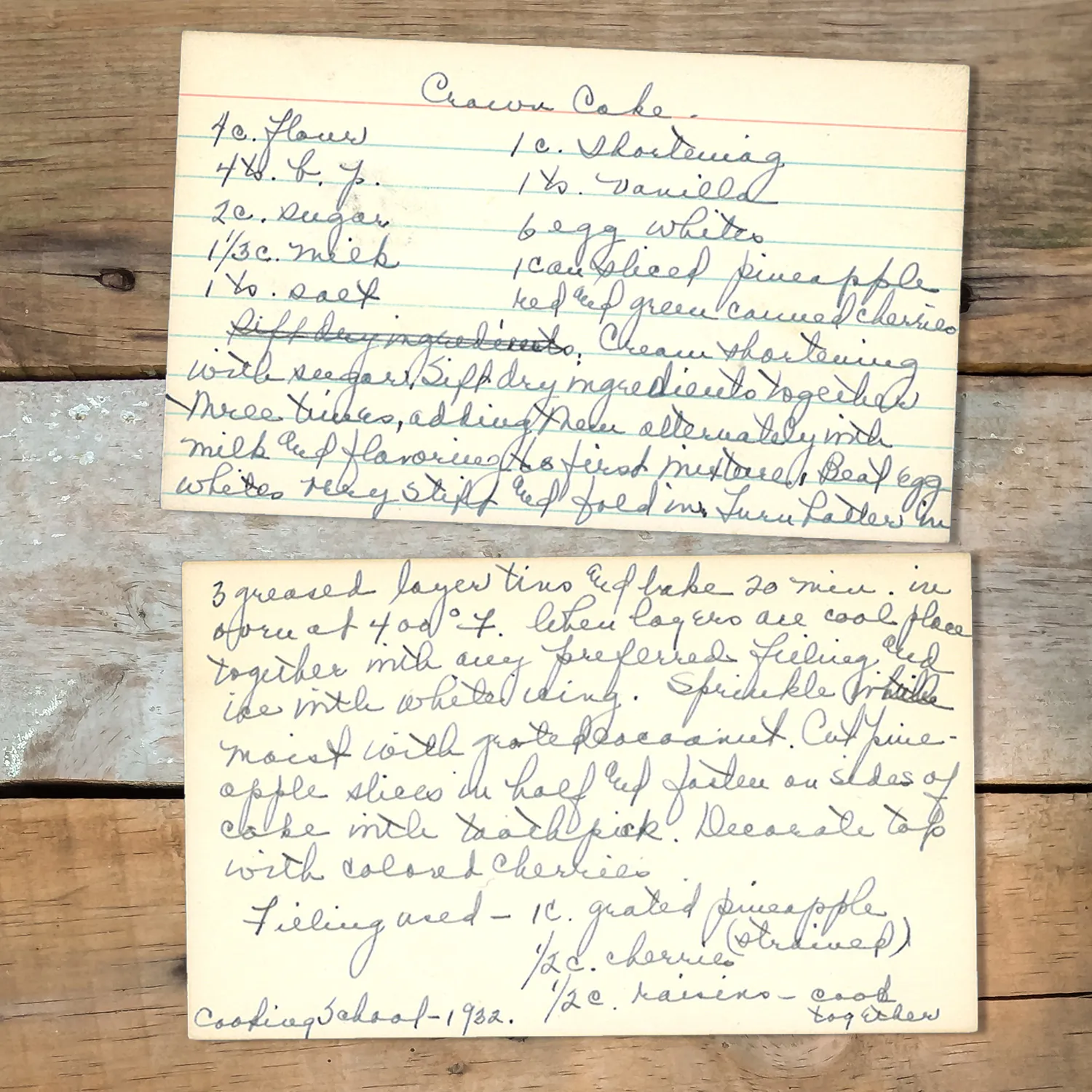 Handwritten recipe card for Crown Cake
