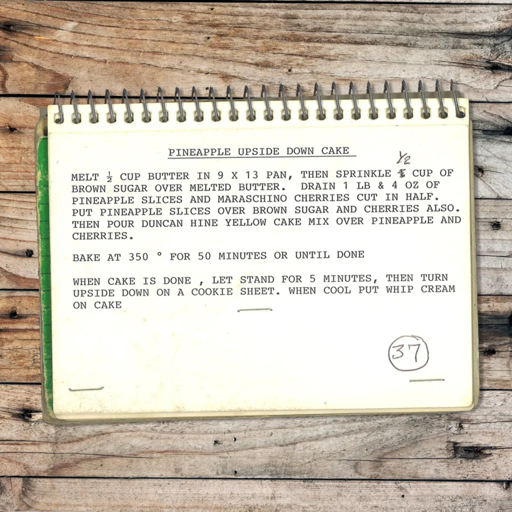 Typed recipe for Pineapple Upside Down Cake