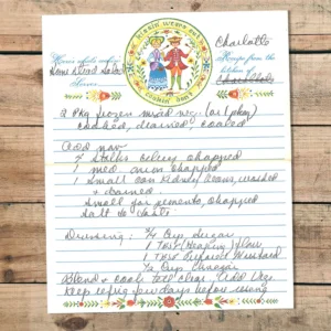 Handwritten recipe card for Homestead Salad from Charlotte