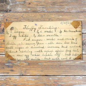 Handwritten recipe card for Fluffy Frosting