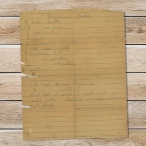 Handwritten recipe for Banana Cake