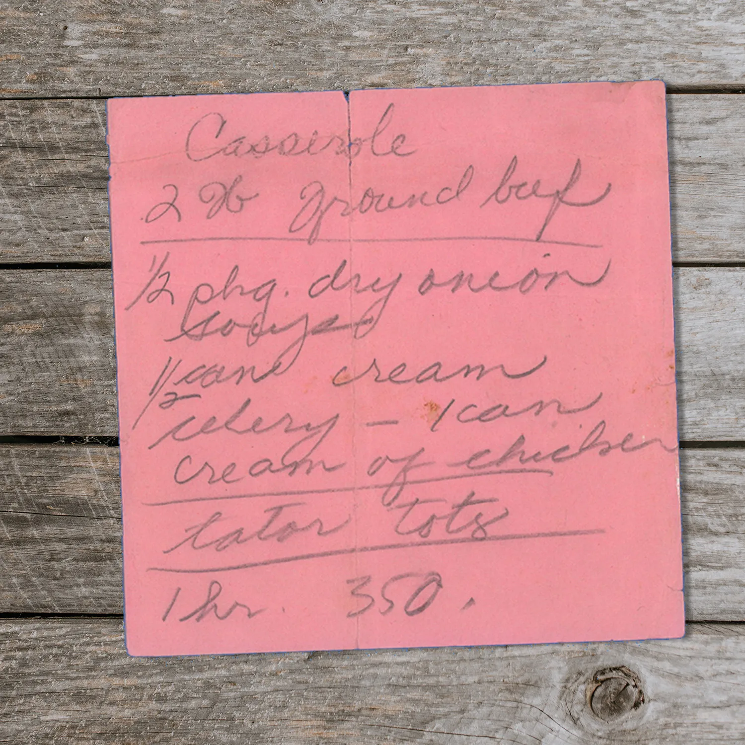 Handwritten recipe for Tater Tot Casserole