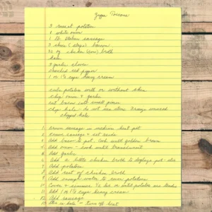 Handwritten recipe for Zuppa Toscana