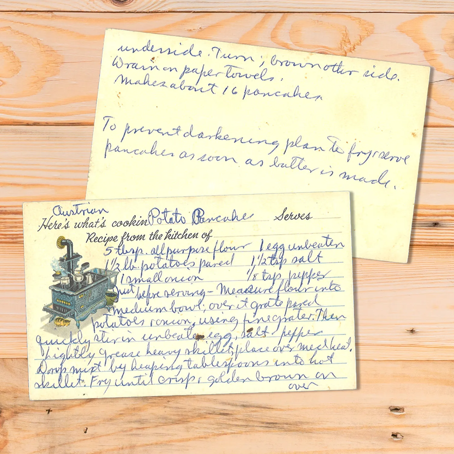 Handwritten recipe card for Austrian Potato Pancake