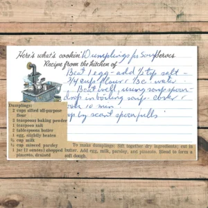 Handwritten recipe card for Dumplings