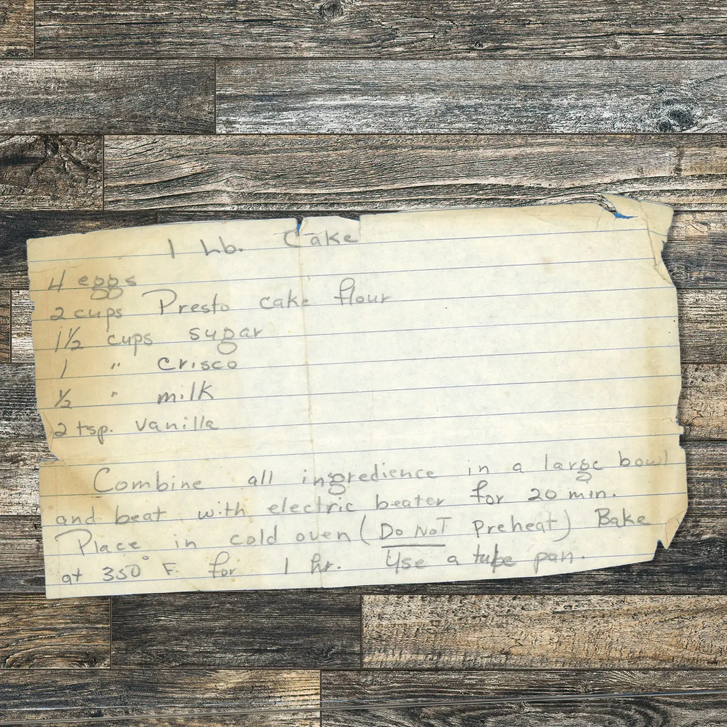 Handwritten recipe for One Pound Cake