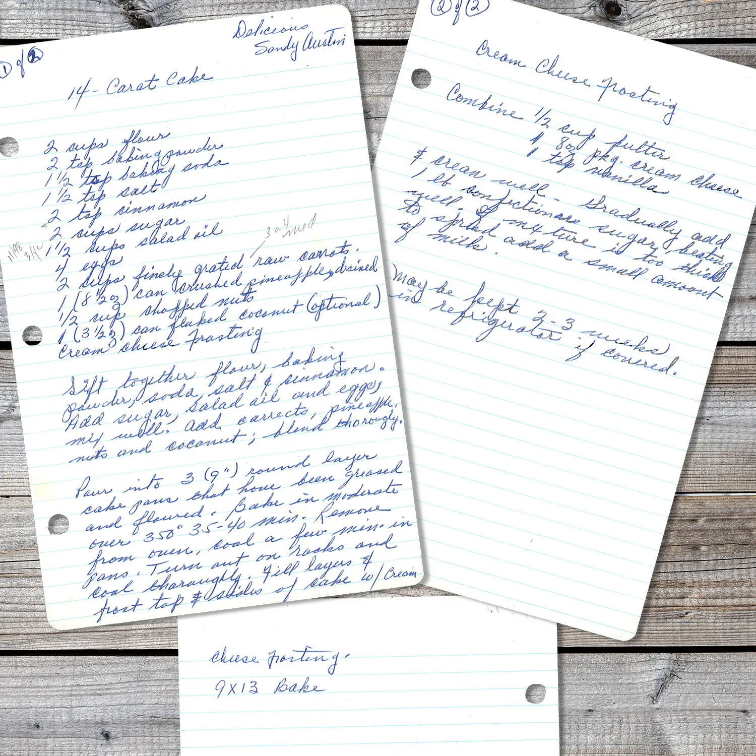 Handwritten recipe for 14-Carat Cake