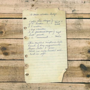 Handwritten recipe for 10 Minute Wonder Fudge