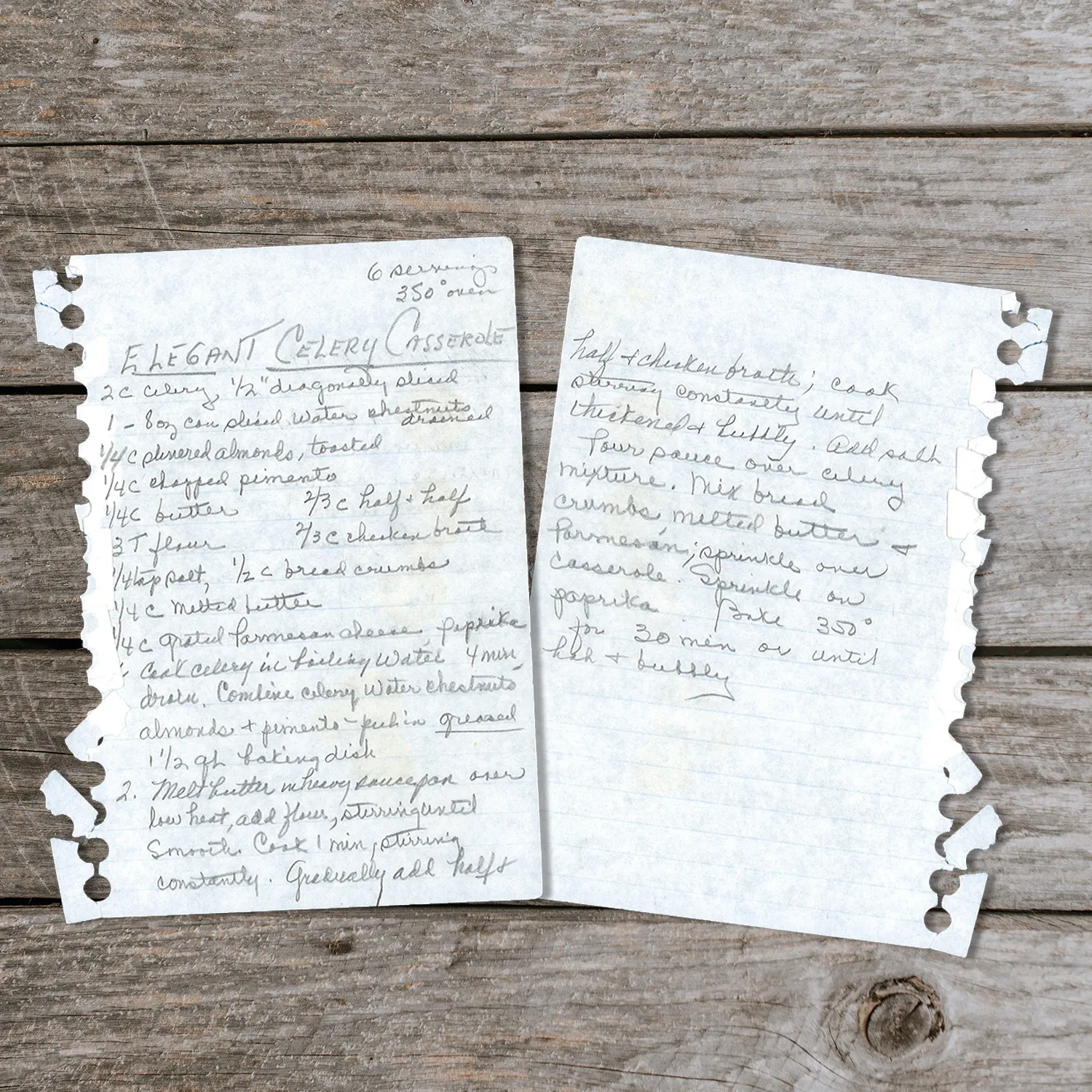 Handwritten recipe for Elegant Celery Casserole