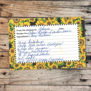 Handwritten recipe card for Tony Roma's Blue Ride smokies Sauce