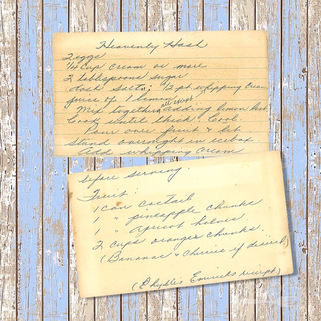 Handwritten recipe cards for Heavenly Hash