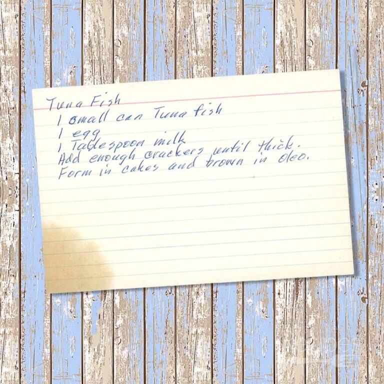 Handwritten recipe card for Tuna Fish Cakes