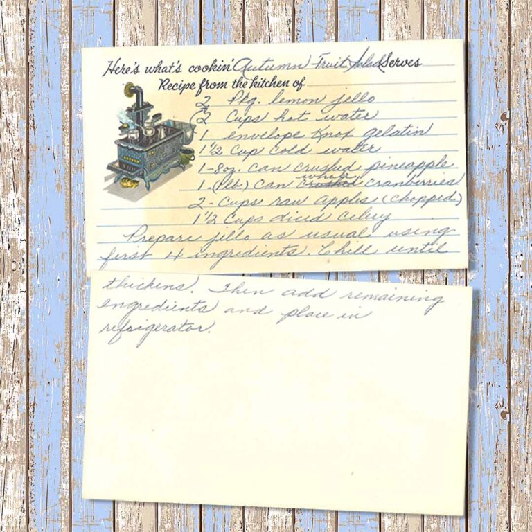 Handwritten recipe card for Autumn Fruit Salad