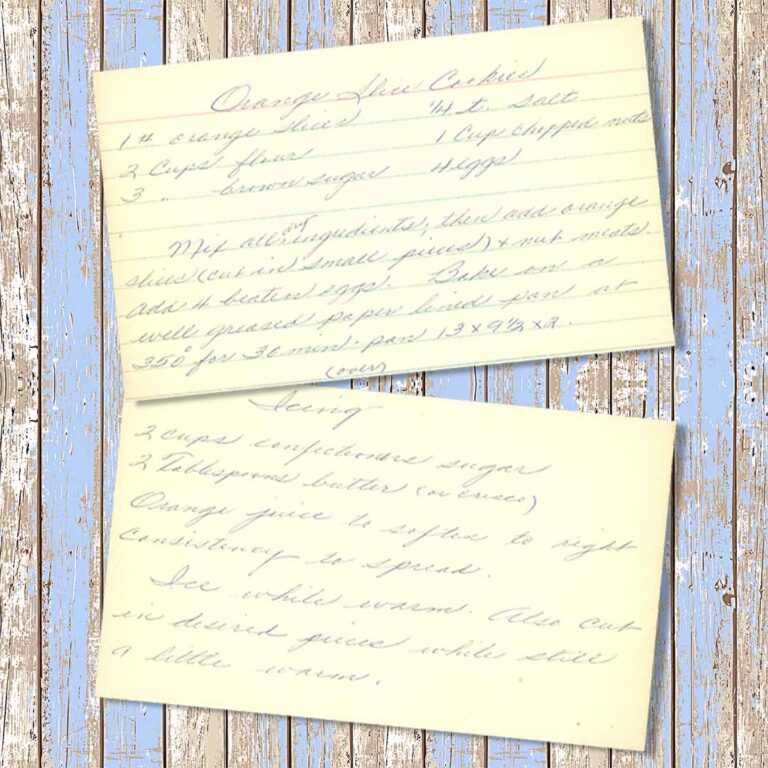 Handwritten recipe card for Orange Slice Cookies