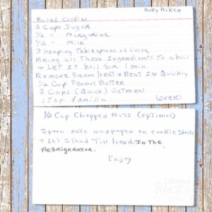 Handwritten recipe for Boiled Cookies from Betty Aiken