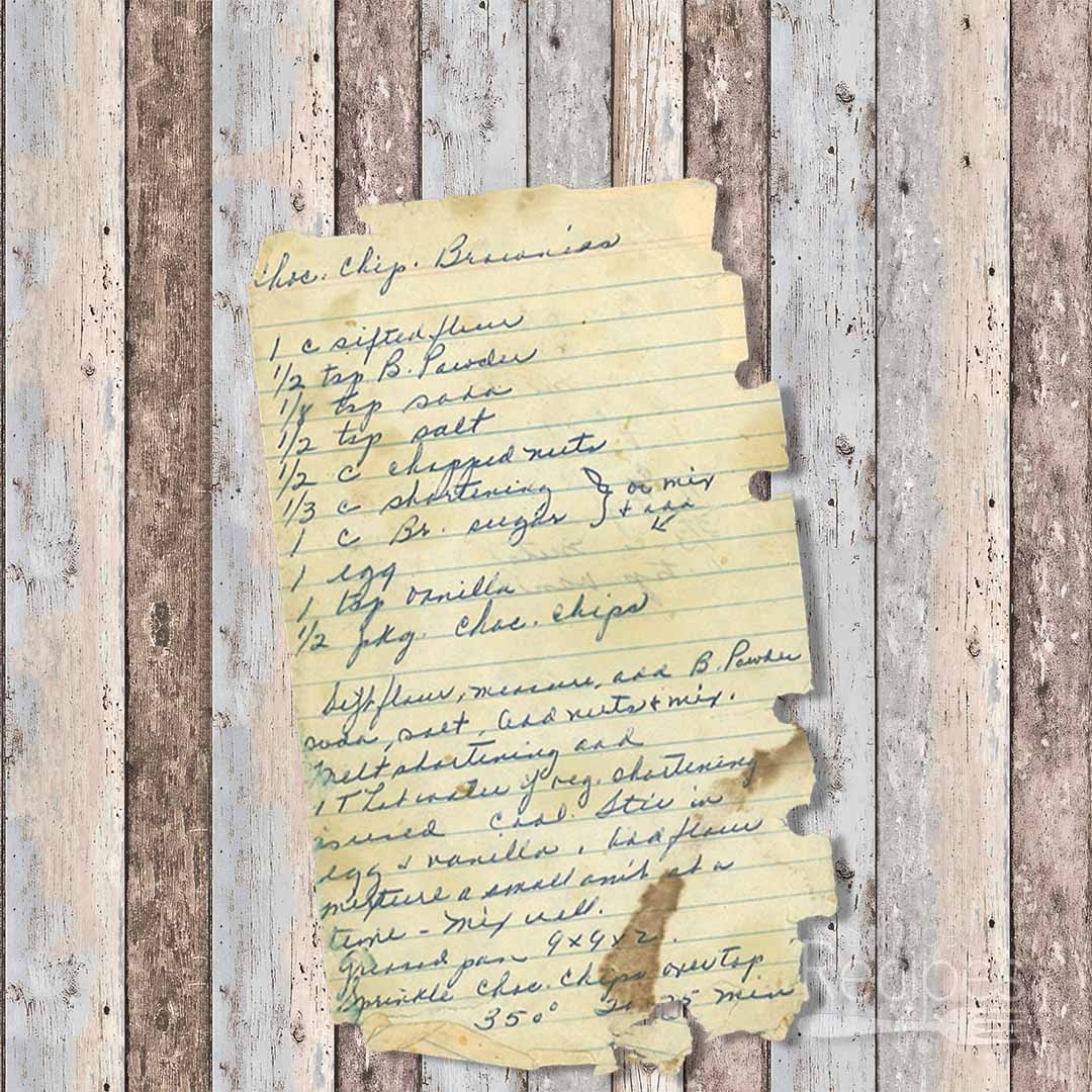 Handwritten recipe for Chocolate Chip Brownies