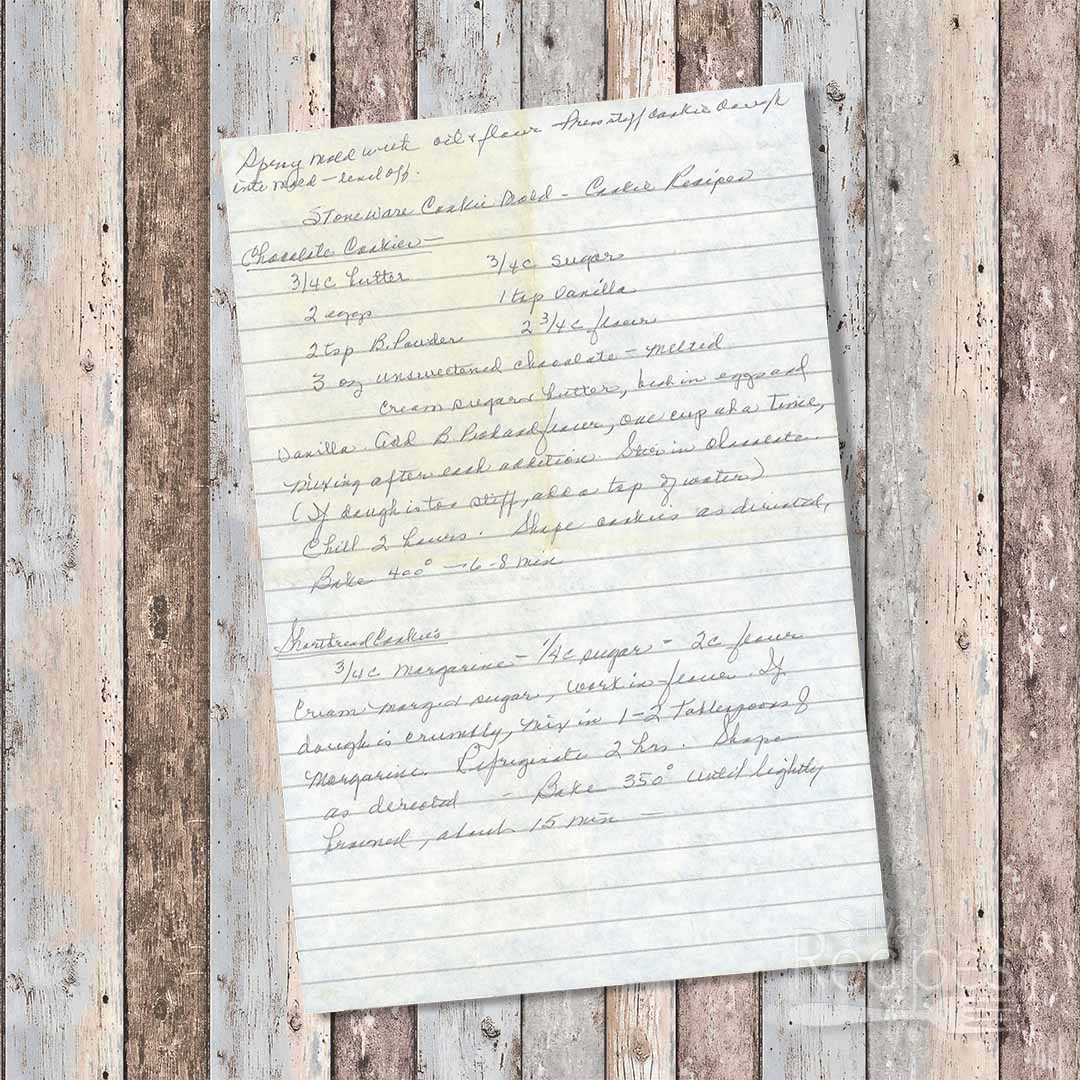 Handwritten recipe for Chocolate Cookies and Shortbread Cookies