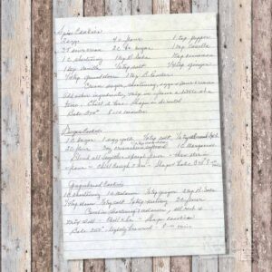 Handwritten recipe for Spice Cookies, Sugar Cookies and Gingerbread Cookies