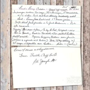 Handwritten recipe for Peach and Berry Cobbler