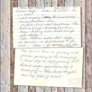 Handwritten recipe card for Cream Puffs from Mae Brevik