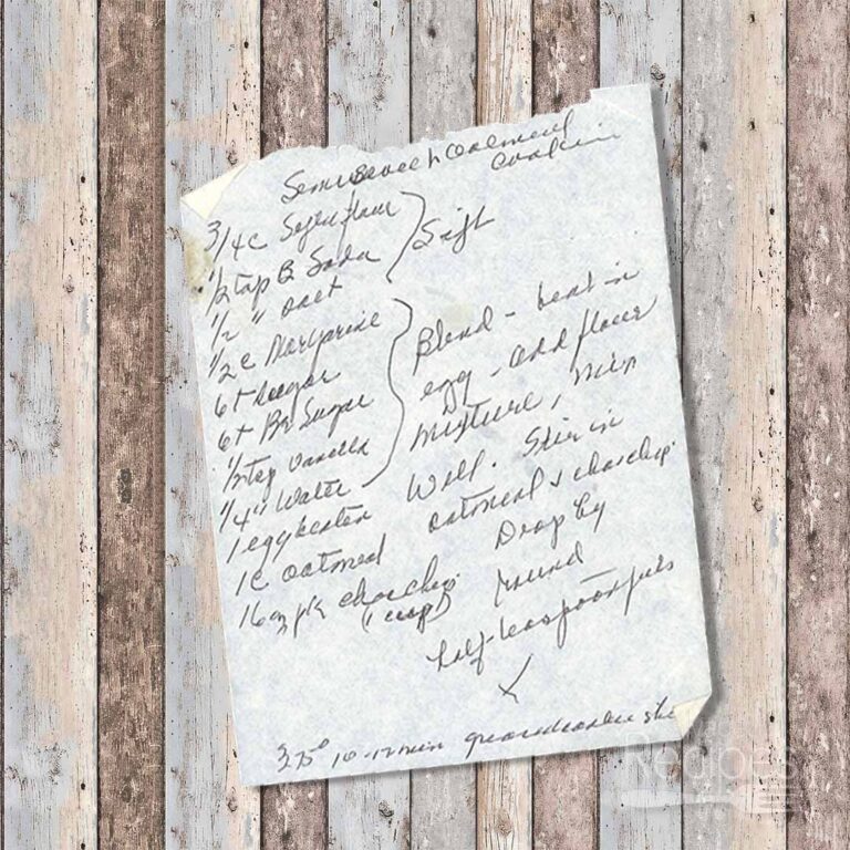 Handwritten recipe for Semisweet Oatmeal Cookies
