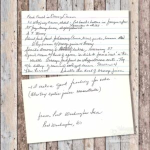 Handwritten recipe card for Fresh Fruit in Orange Cream from Port Washington Inn