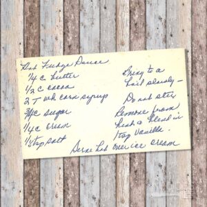 Handwritten recipe card for Hot Fudge Sauce