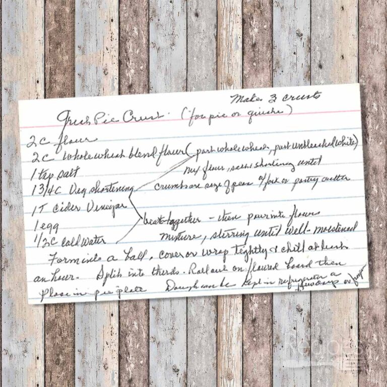 Handwritten recipe card for Quick Pie Crust