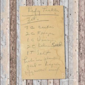 Handwritten recipe for Refrigerated Pickles