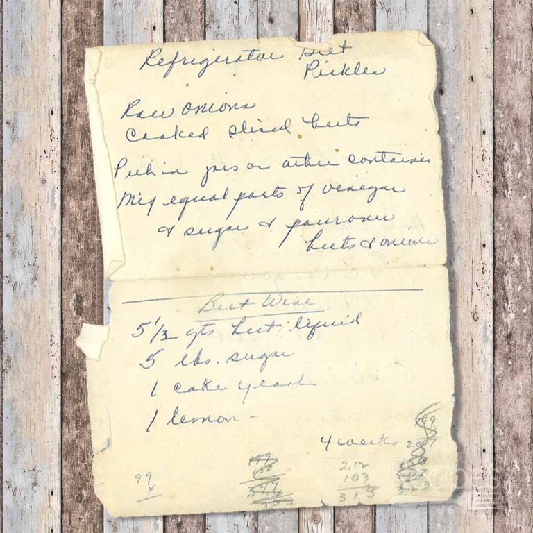 Handwritten recipe for Refrigerator Beet Pickles