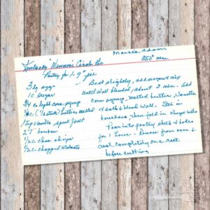 Handwritten recipe card for Kentucky Winners Circle Pie from Maria Adams